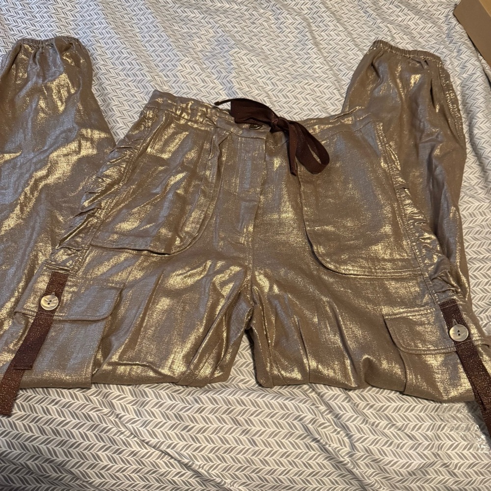 Le superbe metallic super cargo pants in gold and brown